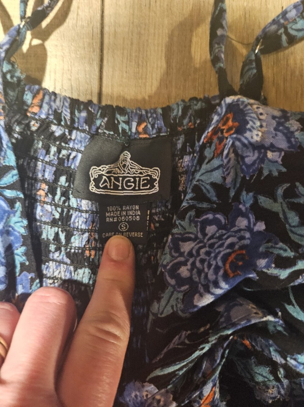 Angie Navy Maxi Dress with Blue and Black Floral Print. Front Tie And Opening. - Picture 3 of 6